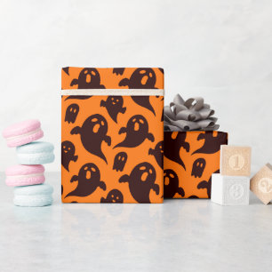 Fun Halloween Pattern Ghost Black Orange Spooky Wrapping Paper