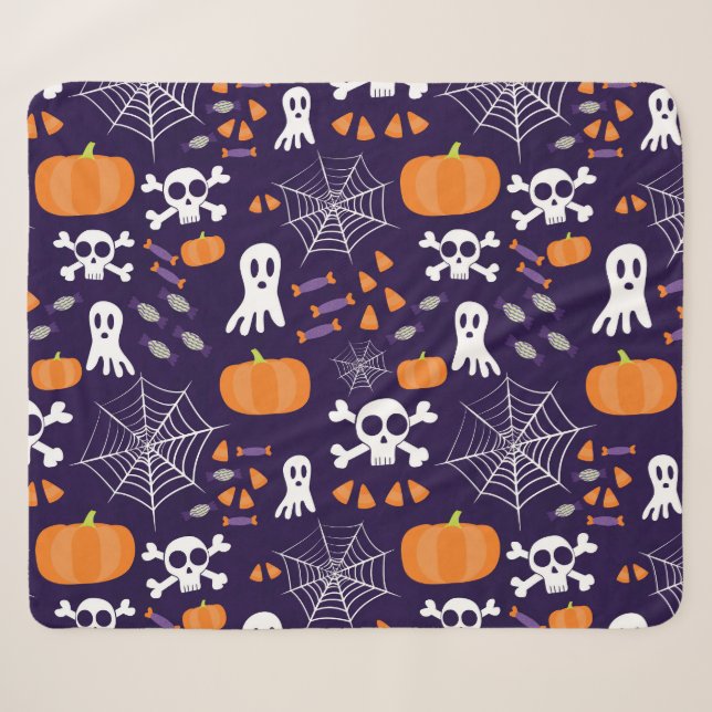 Fun Halloween Pattern Sherpa Blanket (Front (Horizontal))