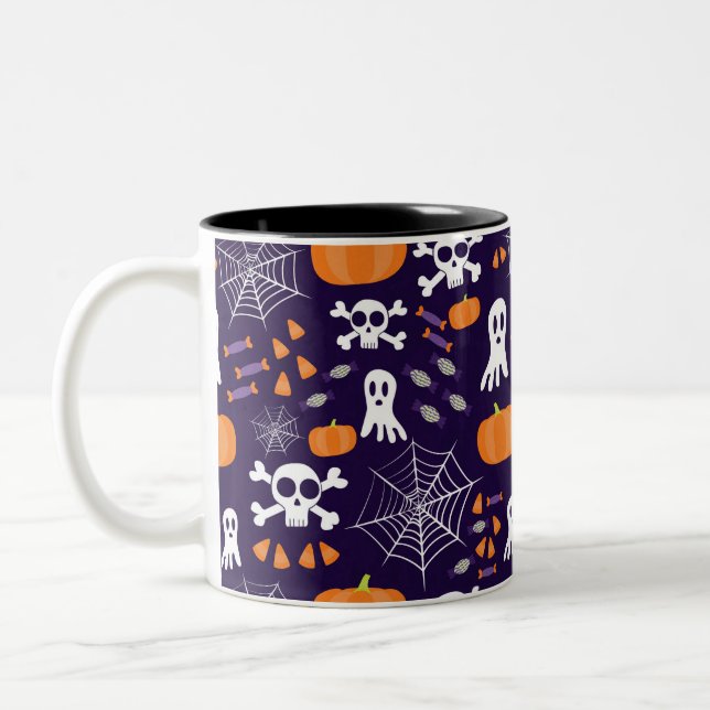 Fun Halloween Pattern Two-Tone Coffee Mug (Left)