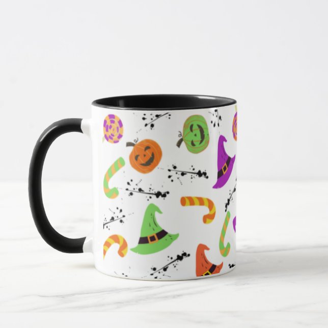 Fun Halloween Patterned White Background Mug (Left)