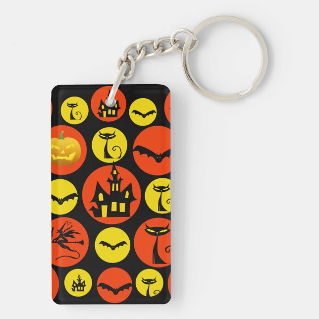 Fun Halloween Polka Dot Pattern Haunted House Key Ring (Back)
