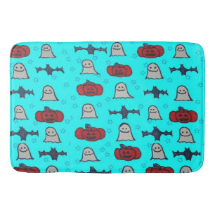 Fun Halloween Print on Blue Bath Mat