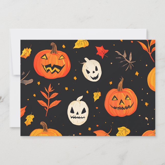 Fun Halloween Pumpkin and Leaves Print Invitation (Front)