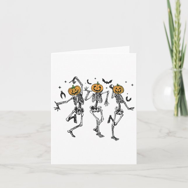 Fun Halloween Pumpkin Dancing Skeleton Costume Wom Card (Front)