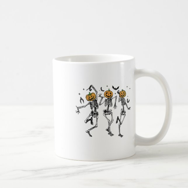 Fun Halloween Pumpkin Dancing Skeleton Costume Wom Coffee Mug (Right)