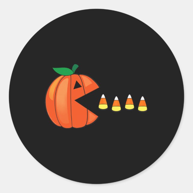 Fun Halloween Pumpkin Eating Candy Corn  Classic Round Sticker (Front)