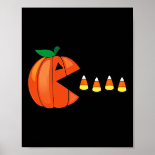 Fun Halloween Pumpkin Eating Candy Corn  Poster