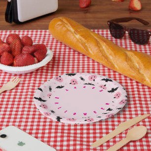 Fun Halloween Pumpkins and Bat Pattern Paper Plate