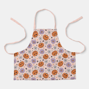 Fun Halloween Pumpkins and Flowers Pattern Apron
