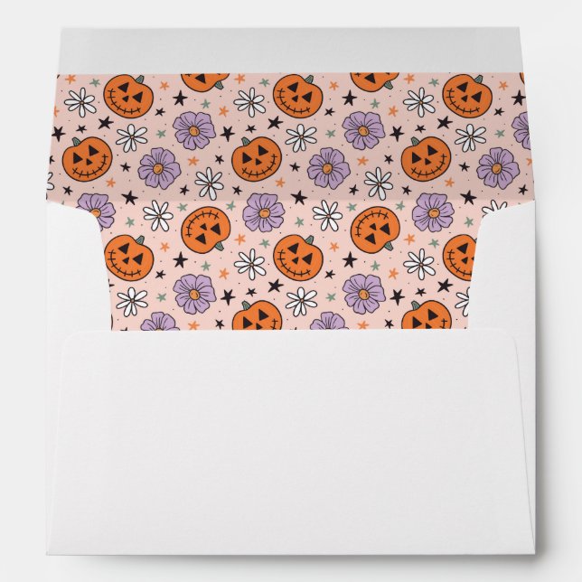 Fun Halloween Pumpkins and Flowers Pattern Envelope (Back (Bottom))