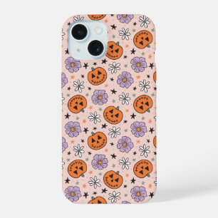 Fun Halloween Pumpkins and Flowers Pattern iPhone 15 Case