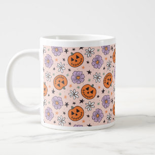Fun Halloween Pumpkins and Flowers Pattern Large Coffee Mug