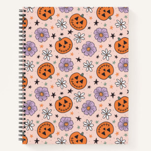 Fun Halloween Pumpkins and Flowers Pattern Notebook