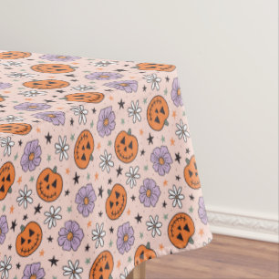 Fun Halloween Pumpkins and Flowers Pattern Tablecloth