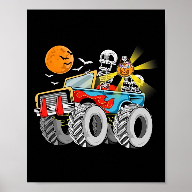 Fun Halloween Skeleton Monster-truck Kids Boys Tod Poster (Front)