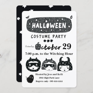 Fun halloween superhero costume party b&w invitation