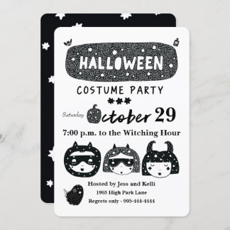 Fun halloween superhero costume party b&w invitation