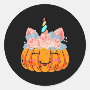 Fun Halloween Thanksgiving Cute Unicorn Pumpkin Co Classic Round Sticker