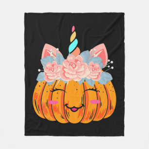 Fun Halloween Thanksgiving Cute Unicorn Pumpkin Co Fleece Blanket