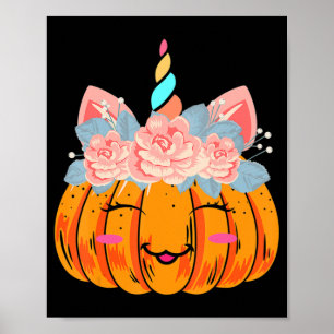 Fun Halloween Thanksgiving Cute Unicorn Pumpkin Co Poster