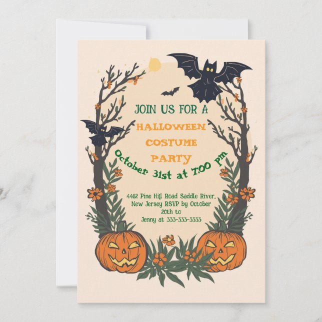 Fun Halloween with Pumpkins, Bats & Autumn Trees  Invitation (Front)