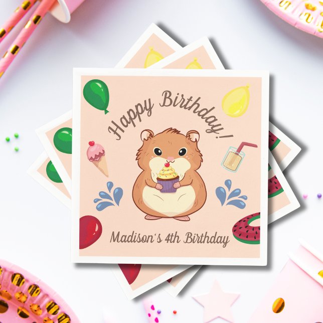 Fun Hamster Birthday Pool Party  Napkin (Creator Uploaded)