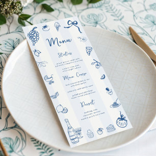 Fun Hand Drawn Blue Stripes Italian Menu