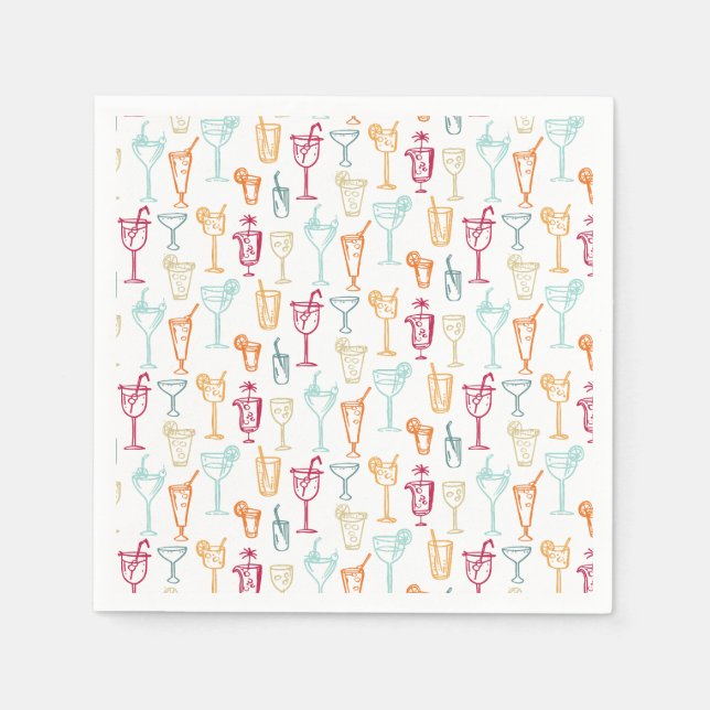 Fun Hand Drawn Cocktail Pattern Wedding Party Napkin (Front)