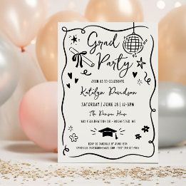 Fun Hand Drawn Graduation Party Photo Invitation