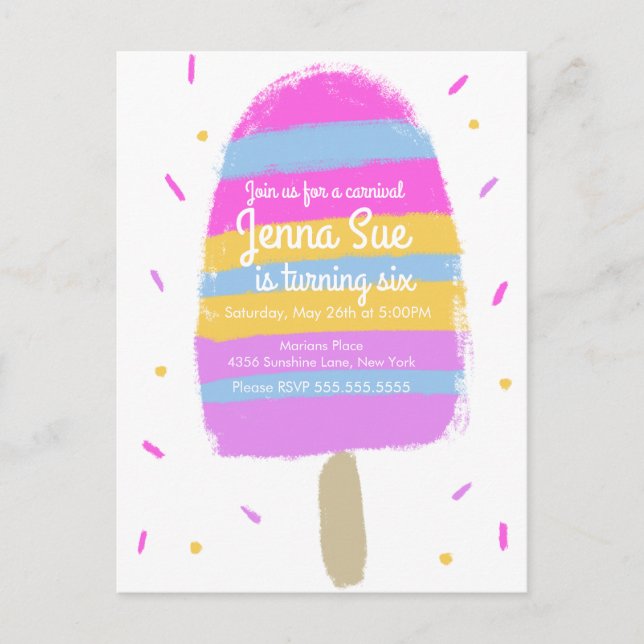 Fun Hand Drawn Ice Cream Party Painterly  Birthday Postcard (Front)