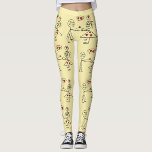 Fun Hand Drawn Stick Figure Couples in LOVE Design Leggings