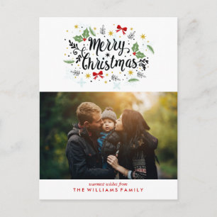 Fun Hand Lettered Merry Christmas Photo Holiday Postcard