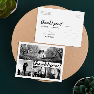 Fun Handwrite 4 Photo Collage Thank You Postcard