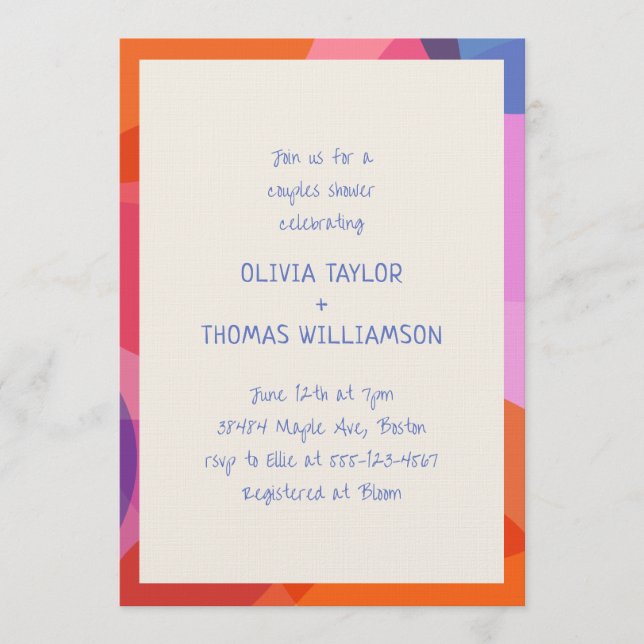 Fun Handwritten Colorful Modern Couples Shower Invitation (Front)