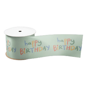 Fun Happy Birthday Green Pastel  Kids Party Ribbon Satin Ribbon