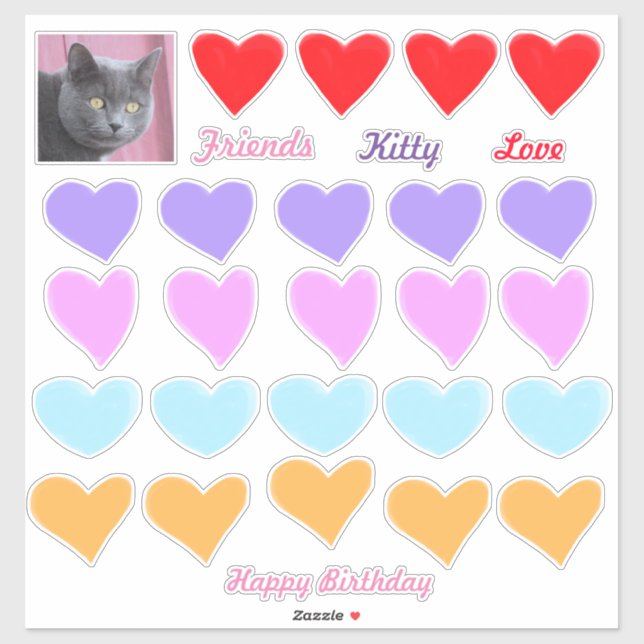 Fun Happy Birthday Heart Stickers (Sheet)