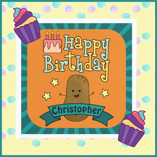 Fun Happy Birthday Potato Personalised Napkin (Creator Uploaded)
