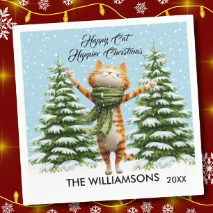 Fun Happy Cat Happier Christmas Napkin