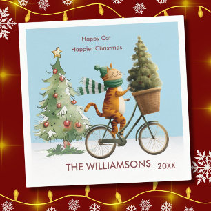 Fun Happy Cat Happier Christmas Napkin
