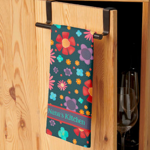 Fun Happy Colourful Floral Custom Name Stylish Tea Towel