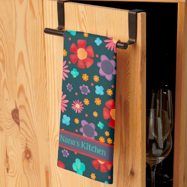 Fun Happy Colourful Floral Custom Name Stylish  Tea Towel (Creator Uploaded)