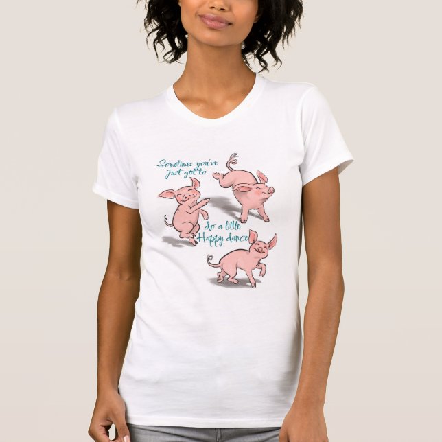 Fun Happy dance pigs cartoon style tee shirt (Front)