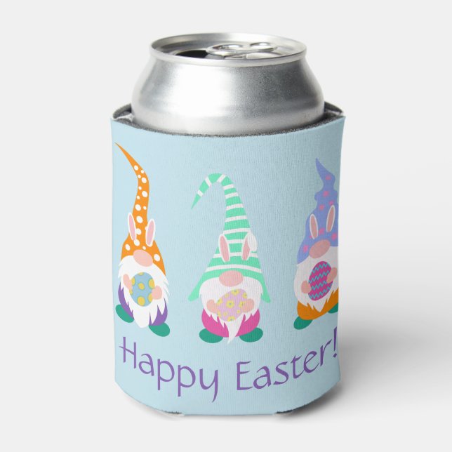 Fun Happy Easter Gnome Hanging with Gnomies Spring Can Cooler (Can Front)