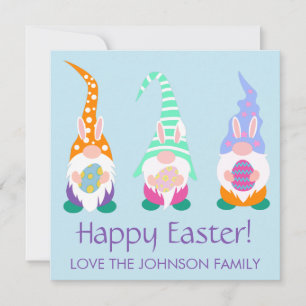 Fun Happy Easter Gnomes Spring Colours Personalise Holiday Card