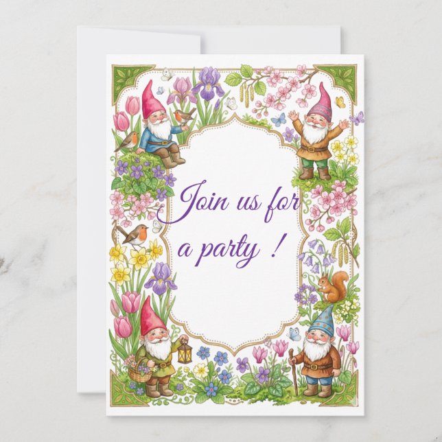 Fun Happy Elf Birthday Garden Party Invite (Front)