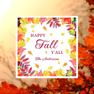 Fun Happy Fall Y'all Autumn Leaves Paper Napkin