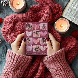 Fun Happy Galentine Pink Hearts & Photo  Holiday Card