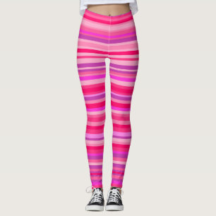 Fun, Happy, Girly Pink and Purple Stripes Pattern Leggings
