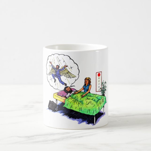 fun happy guy gets a reiki treatment and dreams coffee mug (Center)