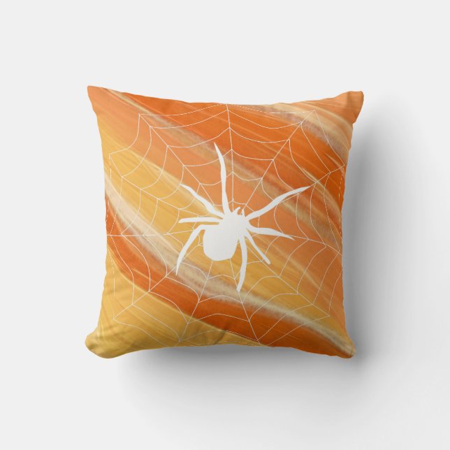 Fun Happy Halloween Black &  Orange Spider Web Cushion (Front)